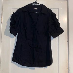 eShakti black button down ruched sleeves top